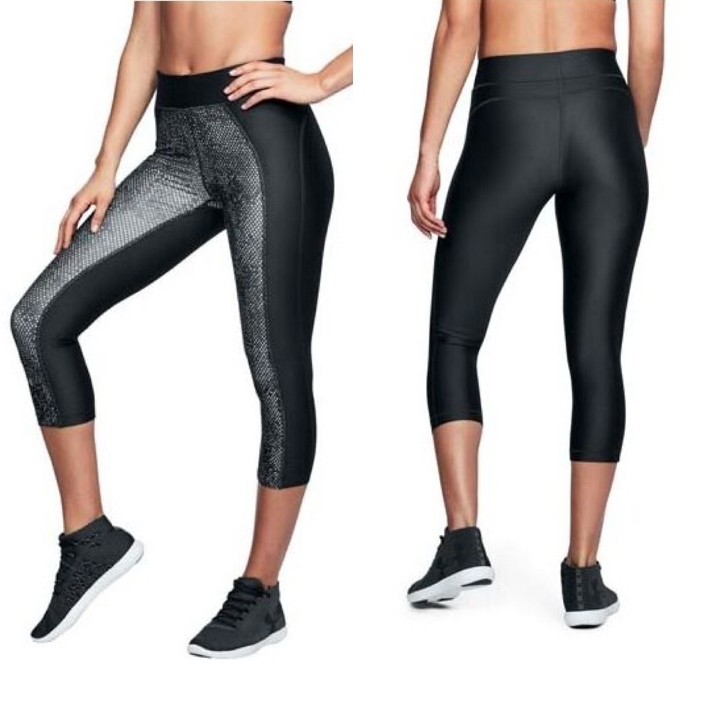 Under Armour Black Gray Print High Waisted 3/4th Compression Tights Capri sz M - Picture 4 of 13